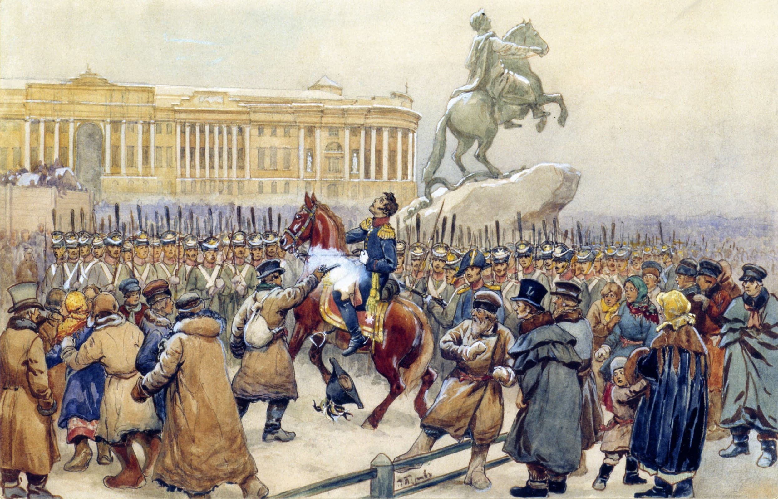 The Decembrist revolt at Senate Square, St. Petersburg, December 1825 — painting by Vasily Perov